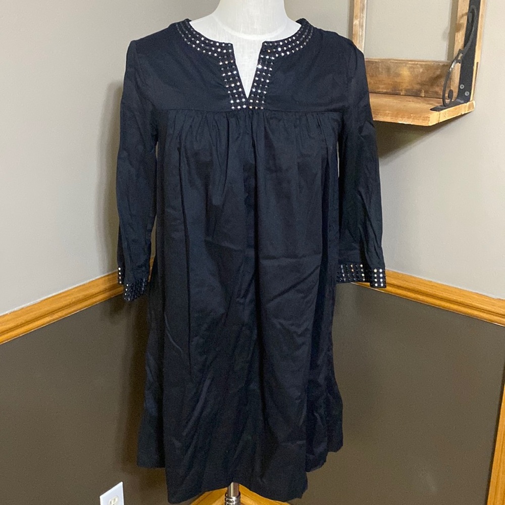 Michael Kors black 3/4 sleeve dress with silver sequin v neckline size Small